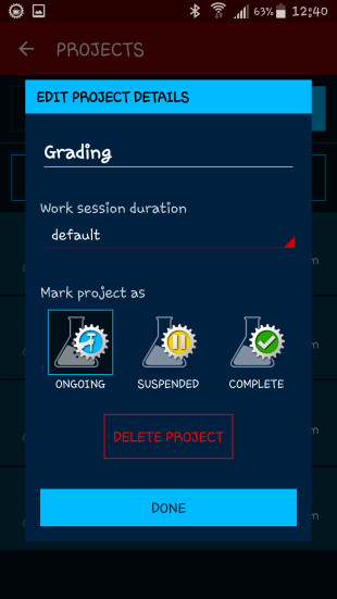 The project screen.